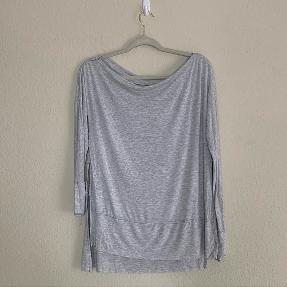 We The Free People Gray Luna Top Long Sleeve Wide Neck Split Sides Size XS? Sml? - Picture 11 of 11